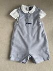 Trotters Blue Romper with train design and 2 bodysuits 18-24months