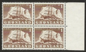 Greenland 1950-60 Polar ship 1K Brown #36 F/VF-NH Marginal BLOCK CV $64.00 - Picture 1 of 2