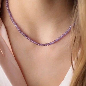 Tiny Amethyst Choker Faceted Beads Healing Reiki Energy Women Boho Necklace - Picture 1 of 4