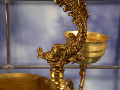 antik Kerzen leuchter halter Messing 2flammig Stumpenkerzen "Fisch" HBT 32x31x10 - Bild 1 von 4