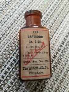 Botella con tapa de corcho Abbott Alk Co de 1920 con contenido de etiqueta original Tiny Elaterin - Imagen 1 de 9