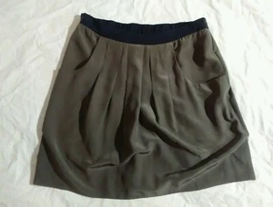 Brown black skirt Bcbg max azria flare ruffle stretchy pockets silk polyester - Picture 1 of 10