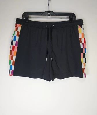 Size XL Black Plaid Drawstring Swim Trunk Shorts - Image 1 of 4