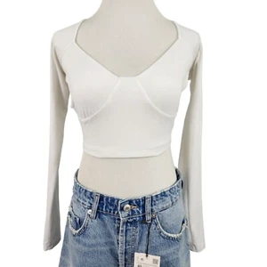 Fashion Nova Crop Top Women's Extra Small Long Sleeve With Open Tie Back White - Picture 1 of 9