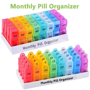 30 Days 2 Times Monthly Pill Organizer Case Box Medicine Holder Planner BPA-Free - Picture 1 of 18