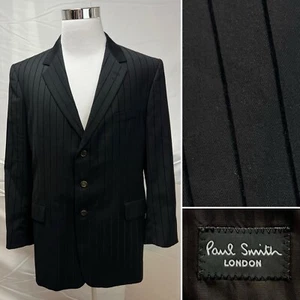 Paul Smith 46R Black Velvet Pinstripe Vented 3-Button Slim Wool Blazer Jacket - Picture 1 of 7