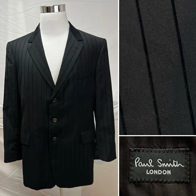 Chaqueta Blazer Paul Smith 46R Terciopelo Negro Rayas Ventilada 3 Botones Slim Lana Foto 1 de 4