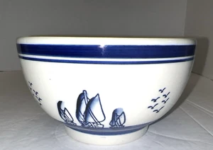 Delft Blue Windmill Sailboat Scenes White Ceramic Bowl 5.25"D x3"T - Picture 1 of 10