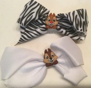 Disney Chip & Dale Hair Bow Clip White Zebra Print Barrette Pony Tail VTG - Picture 1 of 4