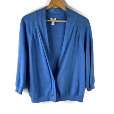 Suéter cárdigan de seda Chico's para mujer talla XL azul cuello en V manga 3/4 de 2 botones Foto 1 de 4