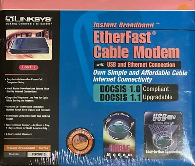 New Sealed Linksys BEFCMU10 EtherFast Broadband Ethernet Cable Modem - Image 1 of 2