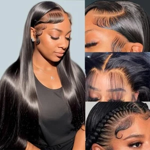 32inches Straight Lace Front Wig Human Hair 13x4 Lace Frontal Wigs Pre Plucked - Picture 1 of 7