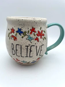 Believe Floral Coffee Mug 18oz Speckle Inspirational Holiday Large Cup B80 - Picture 1 of 17
