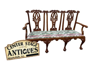 66942   Chippendale Mahogany Claw Foot Settee Loveseat Couch - Image 1 of 4