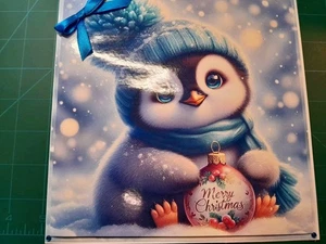 New Handmade Cute Penguin Themed Christmas Card Size 8" X 8" - Picture 1 of 5