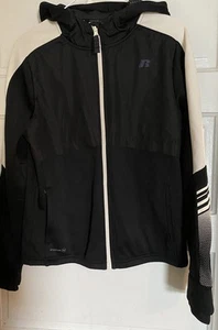Russell Athletic Boys Youth XXL (18) Jacket Full Zip Hood Black White Reflective - Picture 1 of 5