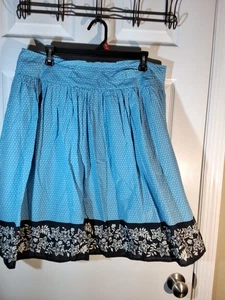 Apt. A-Linien-Rock 9 Größe 14 blau/weiß-schwarz Blumenmuster Rüschensaum gefüttert Lagenlook Taille - Bild 1 von 6