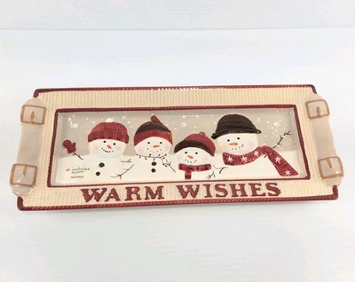 St Nicholas Square Warm Wishes Pattern Snowman Serving Tray 14 1/2" Unused w2s13 - Image 1 of 4