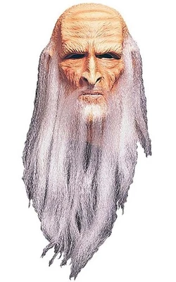 LICENSED MERLIN WIZARD LATEX COSTUME MASK WITH BEARD FANCY DRESS HALLOWEEN - Image 1 of 2