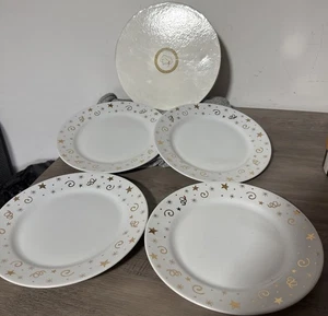 NEW PAMPERED CHEF 8" Dessert Plates Set of 4 Gold Metallic Stars - Picture 1 of 5