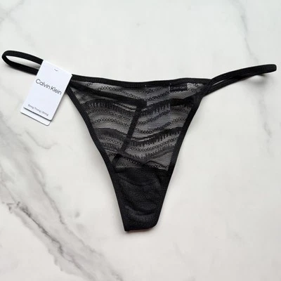 Calvin Klein Allover Lace String Thong Panty Black Size S - Image 1 of 4