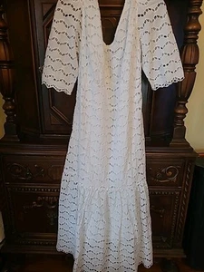 Nuevo con etiquetas Vestido Blanco Algodón Cottage Prairie Maxi Romántico Talla XL $379 Gretchen S - Imagen 1 de 12