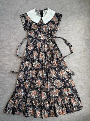 Винтажный 1970-х годов молодой Эдвардианский платье черный цветочный воротник макси девочек размер 5 - Изображение 1 из 4