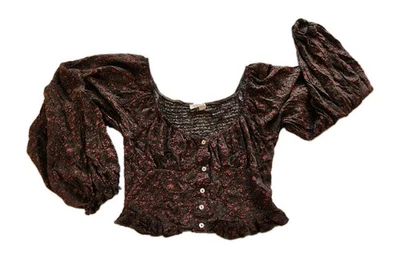 Blusa Campesina Blush Crop Top Jr Grande Verde Oliva con Manga Abullonada Floral Óxido L/S Foto 1 de 4