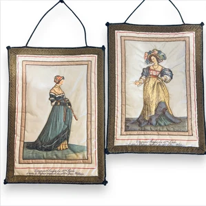 Vintage Rosel Erzeugnisse Wall Hangings Pair 16th Century Costume Prints Germany - Picture 1 of 17