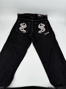 Southpole Y2K Vintage Wide Leg Baggy Jeans Red Tab Mens 38 Black Old English - Picture 1 of 12