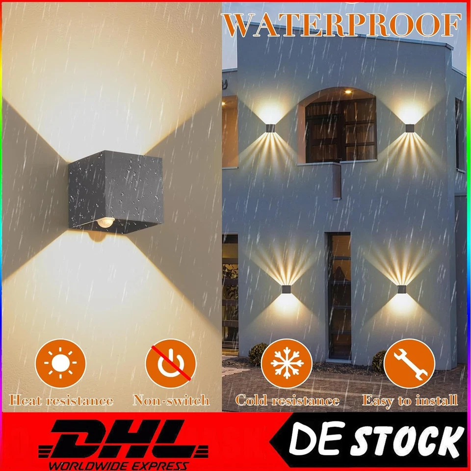 MARKENLOS LED Cube Würfel Wandleuchte Wandlampe mit Bewegungsmelder außen/innen Sensorlich