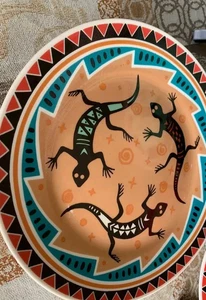 Ureinwohner Stammesstil Teller Schale dekoratives Dekor schwer 8" Gecko Eidechse - Bild 1 von 1