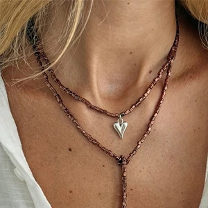 Textured CCB Bead Necklace In Neutral Tones Effortless Layering For Stylish - Picture 1 of 12