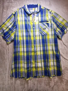 Camisa Parish Nation Para Hombre 3XL Azul Amarillo Manga Corta Abotonada Nueva Con Etiquetas - Imagen 1 de 9