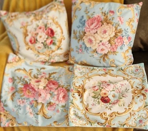 4 Pretty Floral Cushion Covers 17" Square, 2 With Cushions Pads One Feather READ - Picture 1 of 7