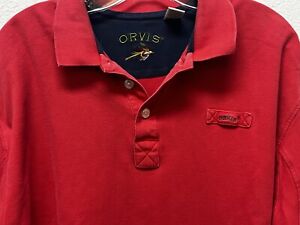 Orvis Mens Polo Shirt XL Red Outdoors Cotton Classic Fly Fishing Logo Blue Trim