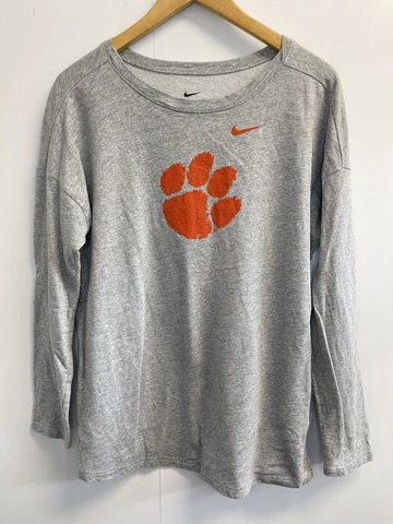 Nike Women’s L Clemson Sweatshirt Terry Cloth Grey Orange Logo Long Sleeve Shirt Cover
