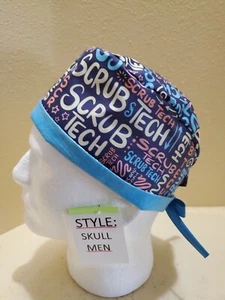 Scrub Tech Scribble Men's Skull/Chemo Surgical Scrub Hat/Cap Handmade - Picture 1 of 7