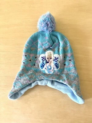Disney Frozen Princess Anna Toddler  Girls Hat Blue and Grey Knit Fleece Lined - Image 1 of 3