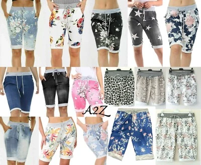 Ladies Women Italian Floral Star Printed Shorts Turn Up Summer Beach Shorts Pant - Image 1 of 4