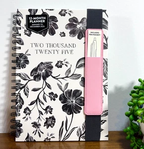 2025 Planner Agenda Weekly Pages and Monthly Calendars Trackers Black White OCS - Picture 1 of 9