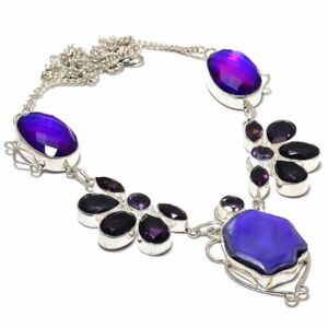 Purple Lace Agate, Amethyst, Mystic Topaz Handmade Jewelry Necklace 18" DN-7