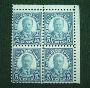 1922 Scotts #557 Mint Unhinged Block US 5 Cent Roosevelt Stamps - Picture 1 of 2