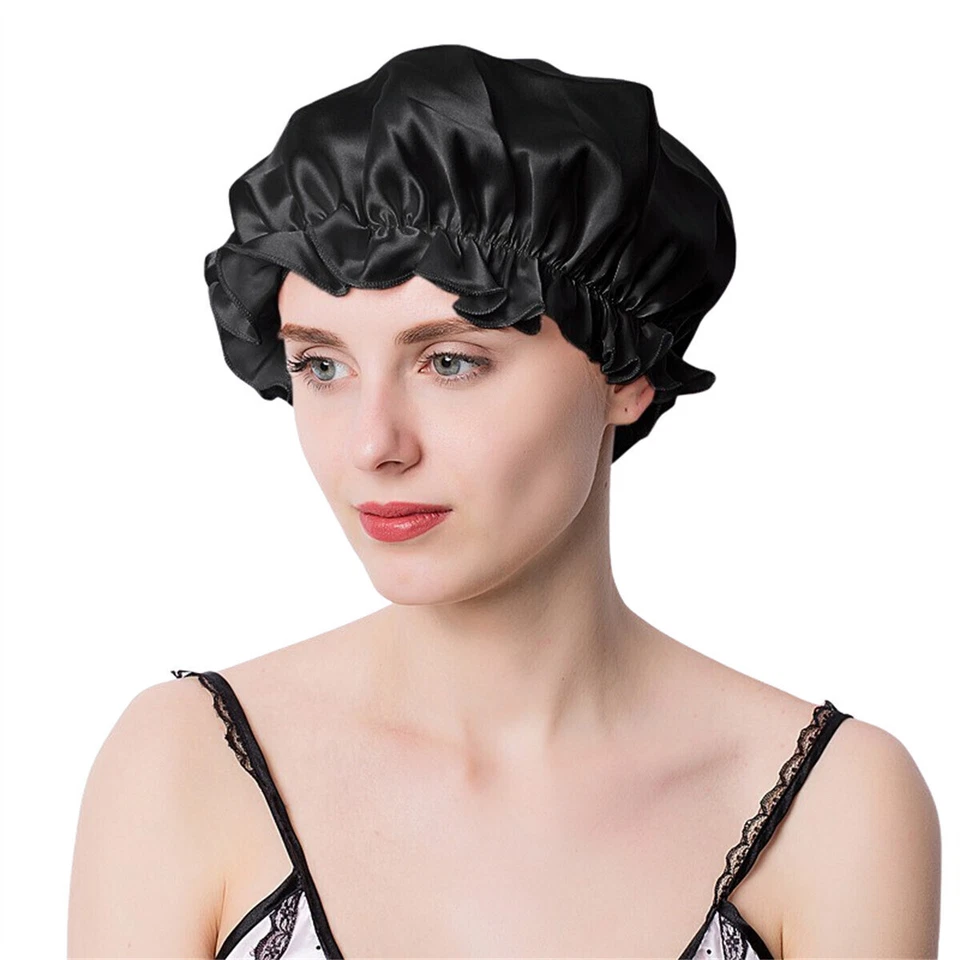 Gorra para dormir de seda morera con cordón elástico, gorro para el cuidado del cabello, sombrero de ducha M/L/XL Foto 1 de 4