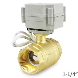 Brass 1-1/4" 12V to 24V AC/DC CR3-03 Power On/Off Motorized Electric Ball Valve - Picture 1 of 6