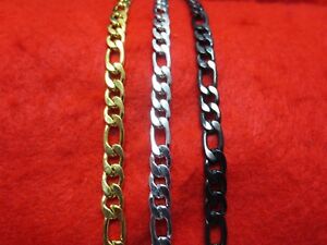 7"-60"  STAINLESS STEEL GOLD/SILVER/BLACK/PLATED 7MM FIGARO  ROPE CHAIN NECKLACE