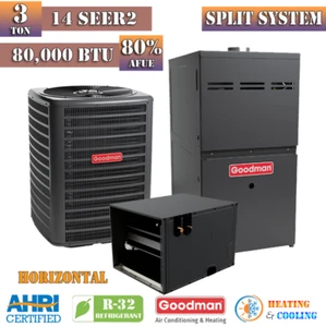 R32 Goodman 3 Ton AC & Gas Furnace Split System 14 SEER2 80% AFUE 80000 BTU - Picture 1 of 5