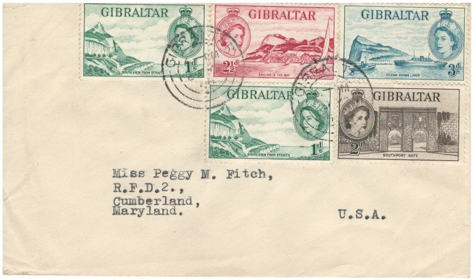 Gibraltar BRITISH COMMONWEALTH QEII ERA POSTAL USED COVER TO USA  LOT (BCL 108) - Image 1 of 1