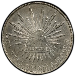 1900-Mo AM MEXICO 1 PESO PCGS AU DETAILS KM409.2 - CAP & RAYS LIBERTAD (60525) - Picture 1 of 2