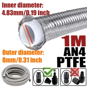Manguera de gas de aceite trenzada de acero inoxidable PTFE 3,28 FT AN4 4AN ID:0,19" E85 - Imagen 1 de 8